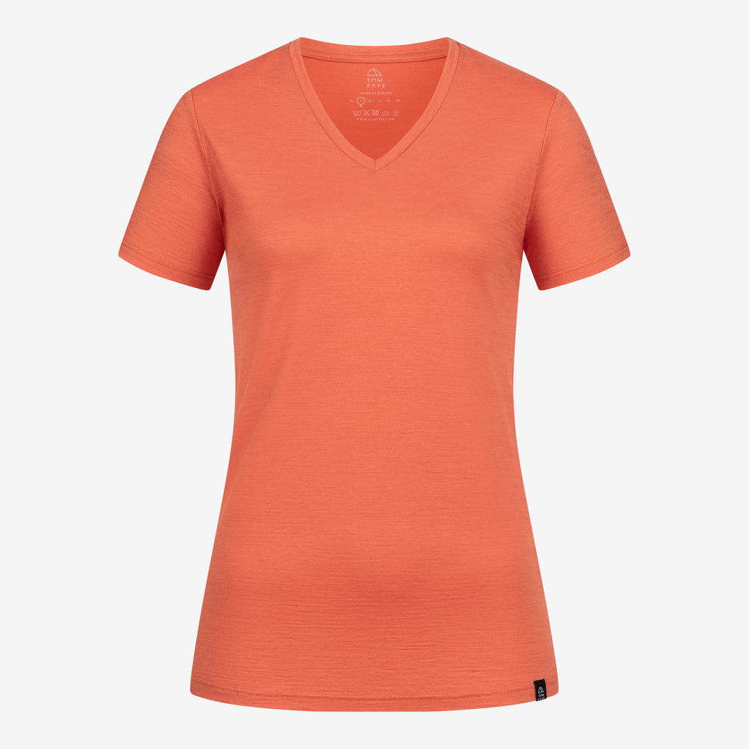 Merino Damen Shirt mit V-Ausschnitt von Tom Fyfe in Terracotta Frontansicht #farbe_terracotta