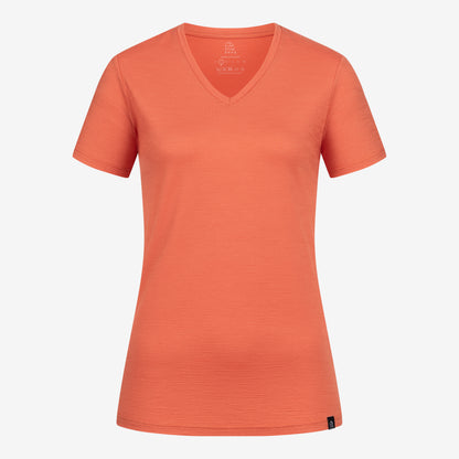 Merino Damen Shirt mit V-Ausschnitt von Tom Fyfe in Terracotta Frontansicht 