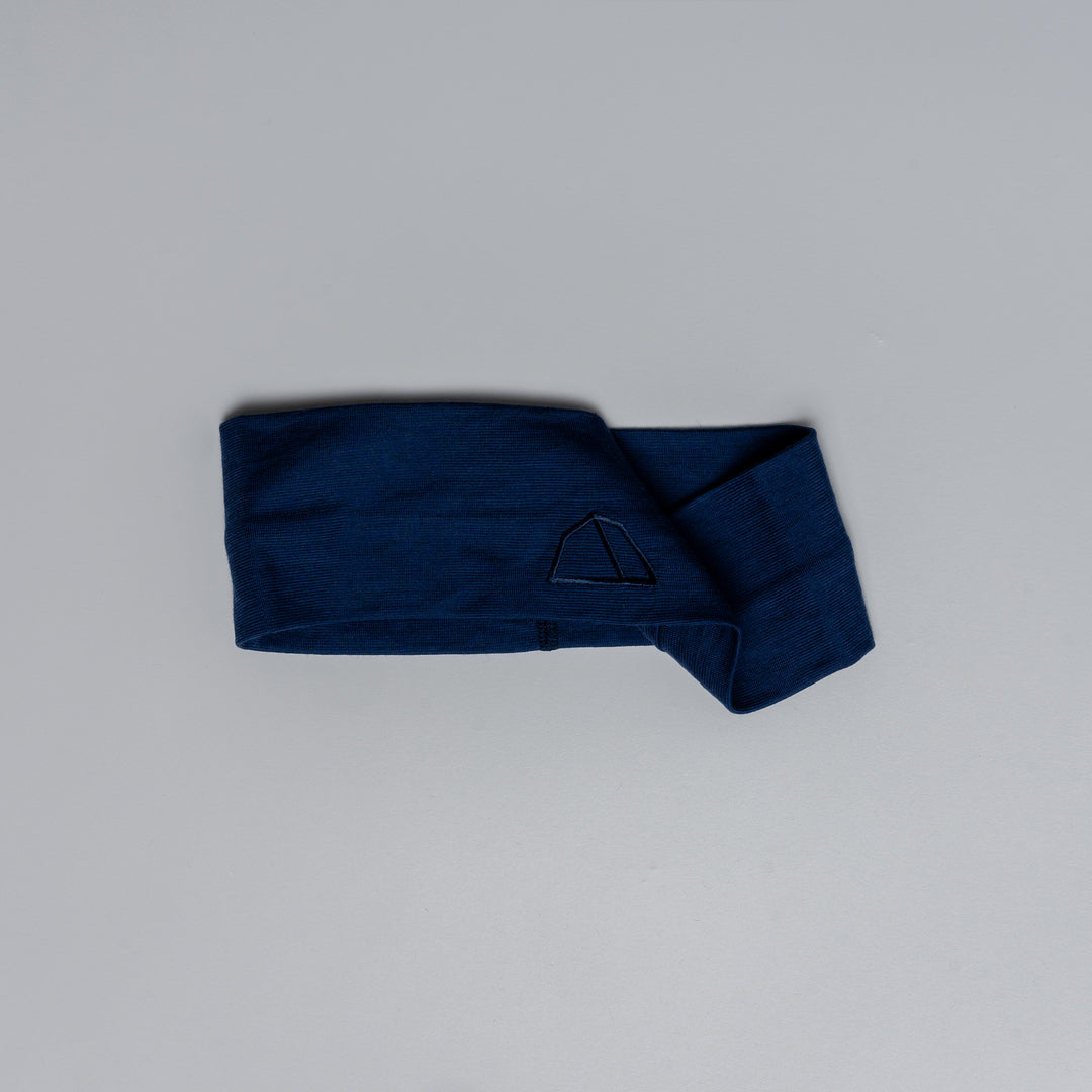 Merino Stirnband mit gesticktem Logo von Tom Fyfe in Marineblau #farbe_marine